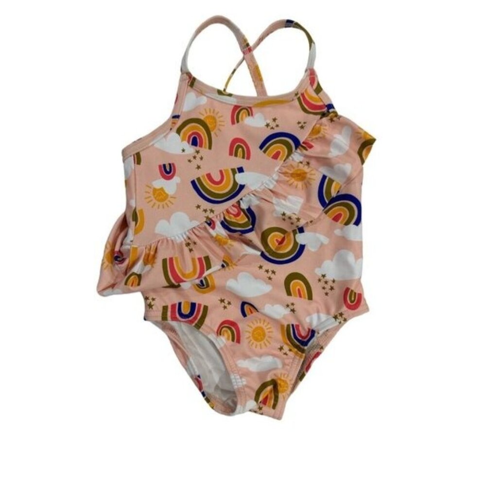 Tucker + Tate Pink Rainbow One-Piece Swimsuit Girls UPF 50+ Size 2 With Ruffle A - Picture 7 of 7